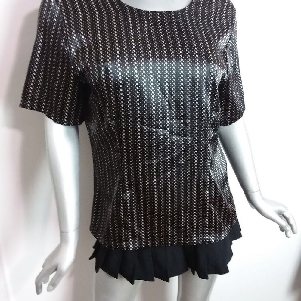 Vintage Christie & Jill Size 10 Women's Top Black Tan Polka Dot Button Up Soft